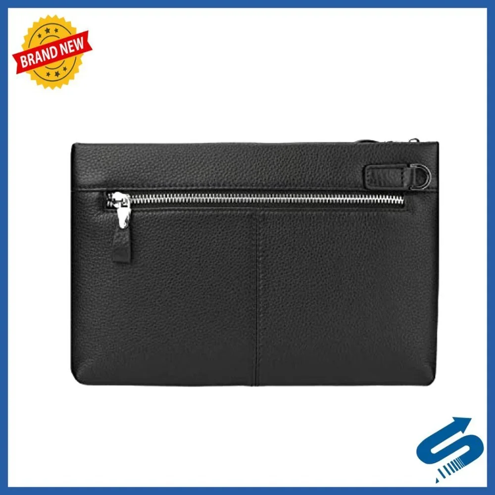 Genuine Leather Men's Clutch Bag with Wrist Strap Large Capacity Business Purse